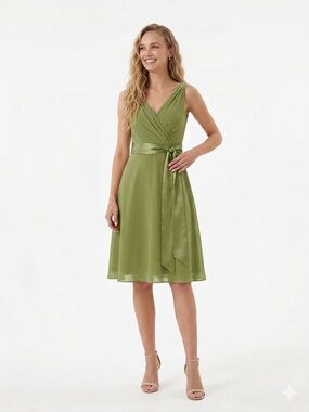 Evan Picone Olive Green Sleeveless Maxi Dress with Satin Waist Tie 8